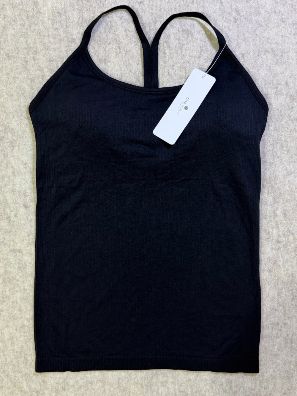 CRZ Yoga Speedy Seamless Built In Bra Tank Black Y Back Size L NWT